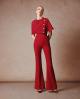 Burgundy Jumpsuit with an over shoulders Cape