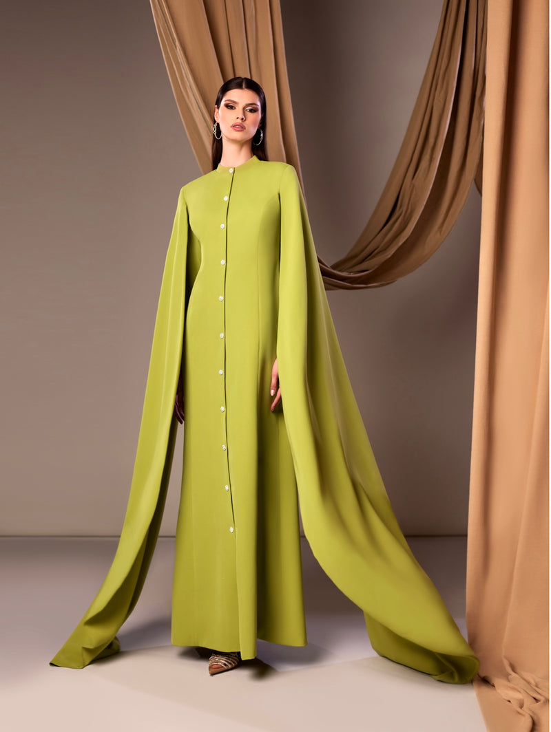 Green abaya with cape sleeves