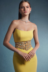 Yellow Crystal embellished dress