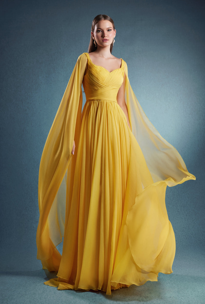 Yellow draped dress