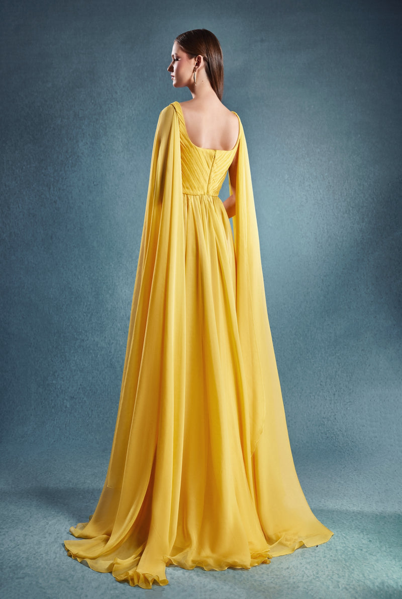 Yellow draped dress