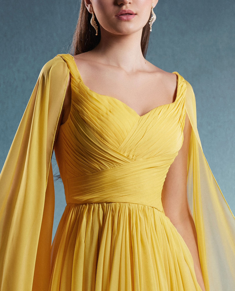 Yellow draped dress