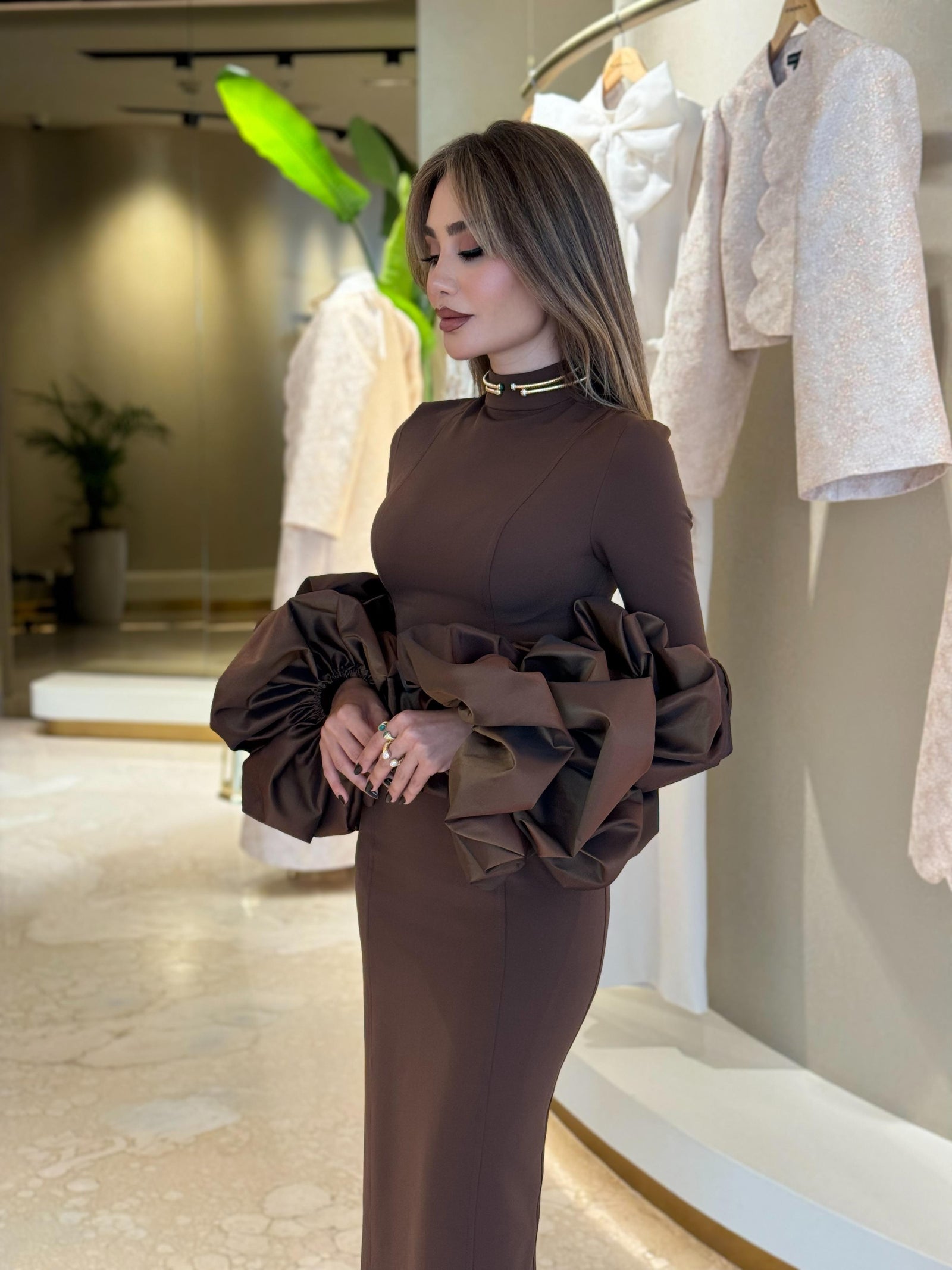 Mocha Mousse Elegance Dress  Dalidaayach