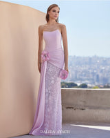 Lilac Strapless Floral Embellished Evening Gown