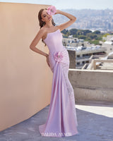 Lilac Strapless Floral Embellished Evening Gown