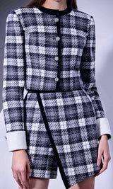 Wool Blend Checked Blazer and Asymmetric Skirt