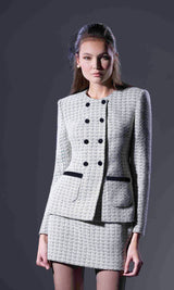 Tweed and Velvet Blazer with Matching Skirt