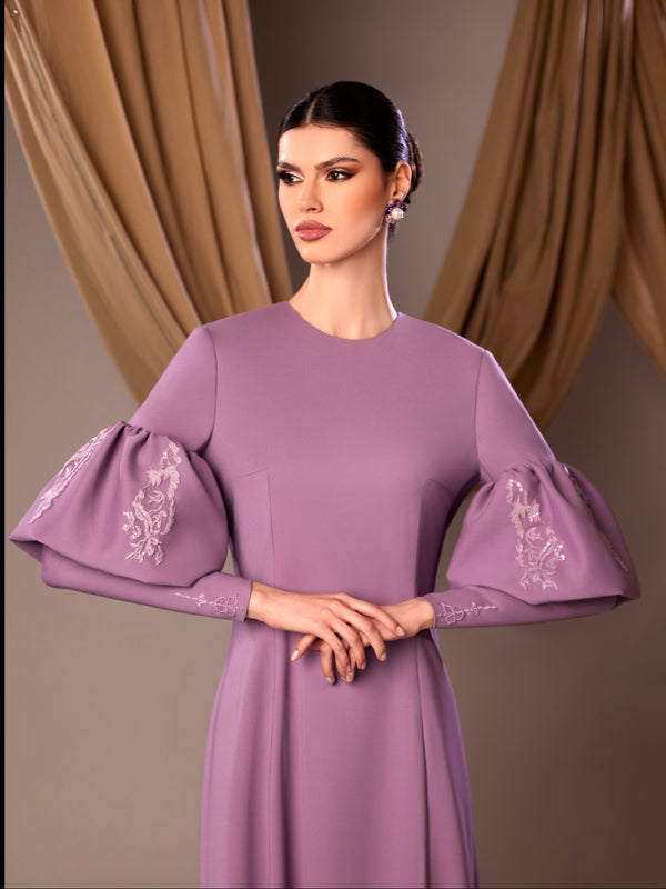 Purple Abaya with Puff Sleeves