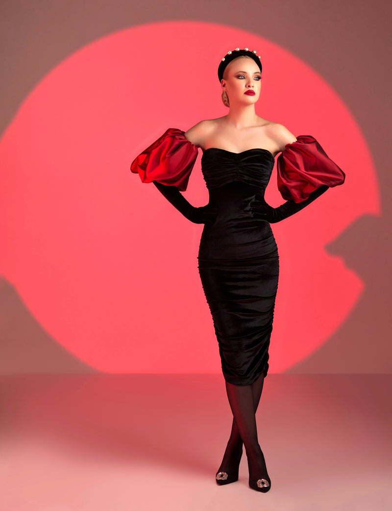Midi Black dress with taffeta puff sleeves Dalidaayach Midi Black dress with taffeta puff sleeves Dalidaayach